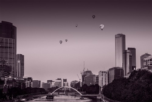 yarra-river-balloons-melbourne-sunrise-monochrome